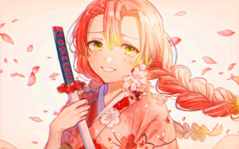 Wallpaper Kanroji Mitsuri Sword Kimetsu No Yaiba Pink