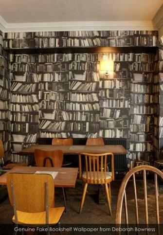 Genuine Fake Bookshelf Wallpaper From Deborah Bowness