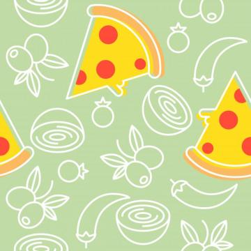 Pizza And Ingredients Seamless Pattern Outline For Wallpaper