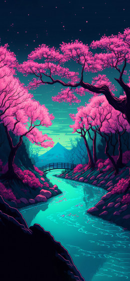 Sakura Forest River Art Wallpaper Aesthetic