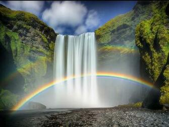 Rainbow Moss Rock Waterfall Skogafoss Wallpaper