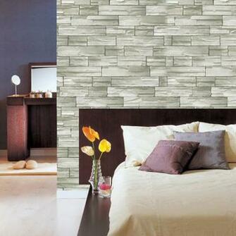 Gray Stone Brick Self Adhesive Wallpaper Light Green