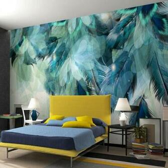 Custom Any Size 3d Nordic Minimalism Blue Feather Mural Modern