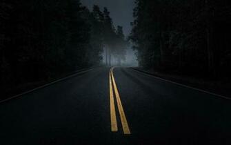 Dark Road Forest Night Mood Wallpaper