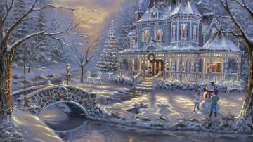 Christmas Village Scene Wallpaper Happy Holidays Winter
