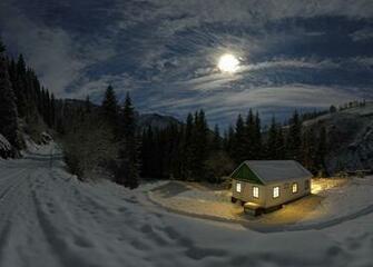 Snow Cabin Computer Wallpaper Desktop Background Id