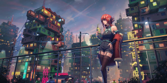 4k Vkovpak Anime Girls Sky Cyberpunk City Drink