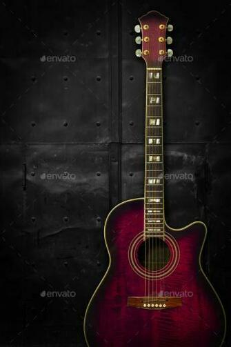 Purple Acoustic Guitar Over Dark Background Stock Photo By Sumners