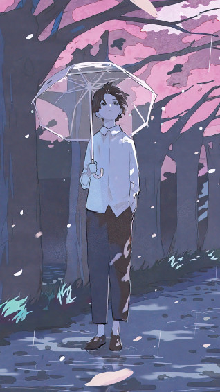 Anime Boy Cherry Blossom Wallpaper iPhone Phone 4k 1390f
