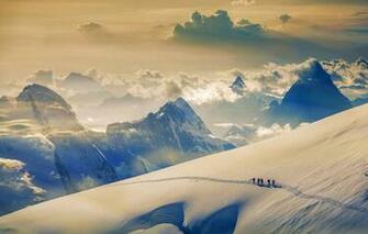Wallpaper Snow Mountain Switzerland Climbers Jungfrau The
