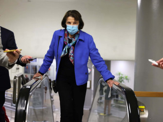 Dianne Feinstein With Mask On Escalator Rvw859mahtjuhxzs Wallpaper
