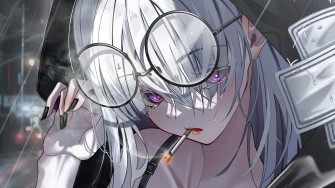 Anime Girl With Glasses Smoking White Hair 4k Wallpaper iPhone HD
