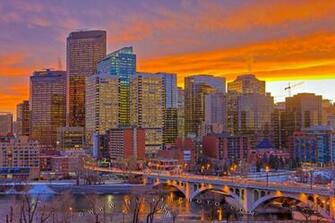 Calgary City Skyline Sunset Picture Photo Information