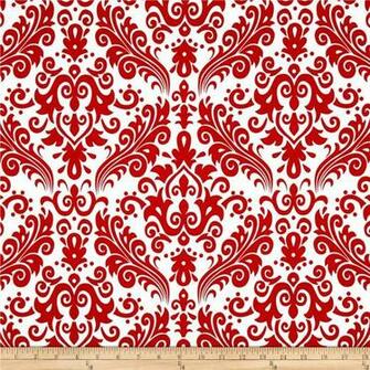 Red Damask Print Large White