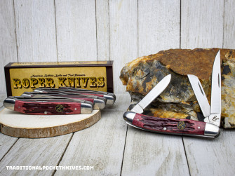 Abkt Roper Knives Red Chaparral Jigged Bone Stockman Rp0001crb