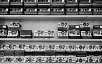 Polaroid Bw Camera Shelf Wallpaper