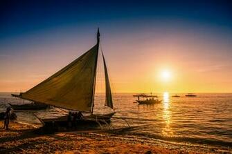 Wallpaper Boracay Philippines Paraw Boat Sea