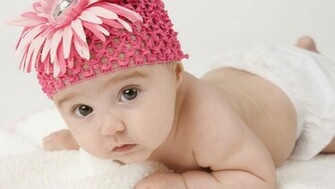 Cute Little Baby Boy With Pink Flower Hat HD Wallpaper