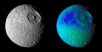 Space Image Mimas Showing False Colors