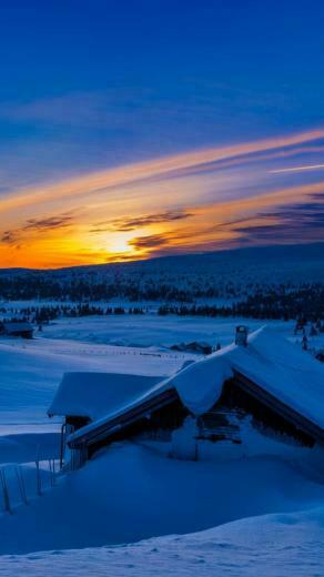 Sunset Winter Chalet Snow iPhone Plus HD Wallpaper Ipod