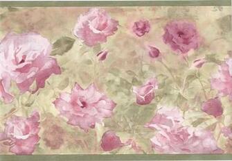 Green Watercolor Pink Floral Wallpaper Border Garden