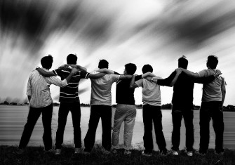 Group Of Friends Monochromic Illustration Wallpaper