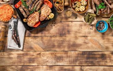 Wallpaper Bread Meat Bbq Vegetables Sauce Wood Grill