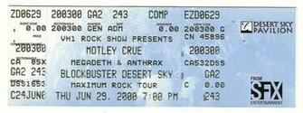 Megadeth Anthrax Full Concert Ticket Memorabilia