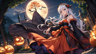 Anime Girl Halloween Night Moon Jack O Lantern 4k Wallpaper