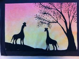 African Animals Landscape Silhouette Background Is Done With