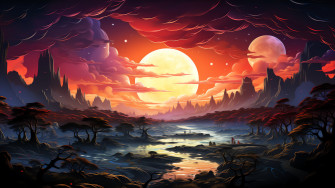 Sunset River Landscape Scenery 4k Wallpaper