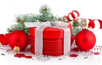 Wallpaper Holiday Box Gift Balls Tree Red Beads Packaging