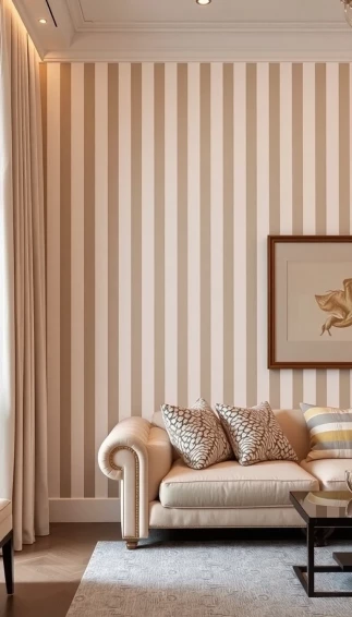White And Gold Striped Wallpaper