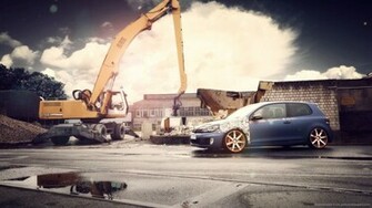 Volkswagen Golf And Excavator Wallpaper