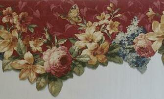 Burgundy Floral Scalloped Wallpaper Border Kitchen Bathroom