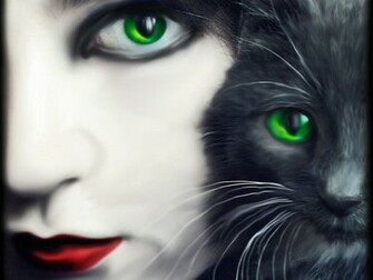 Green Eyes 3d Abstract Art Cat Cg Fantasy Feline Female