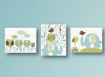 Wallpaper Background Kids Wall Art Baby Boy Nursery Alphabet Owl