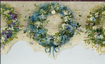 Country Floral Wreaths Purple Trim Sculptured Wallpaper Border