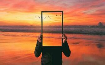 Wallpaper Mirror Sea Photoshop Sunset
