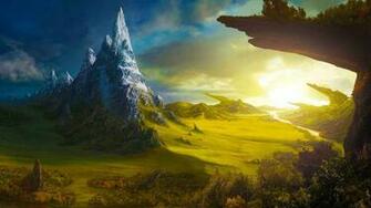 Dream World Of Mountains And Water Wallpaper