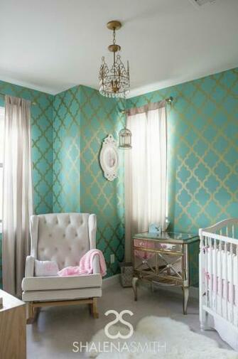 Hollywood Glam Nursery With Turquoise And Gold Wallpaper Project