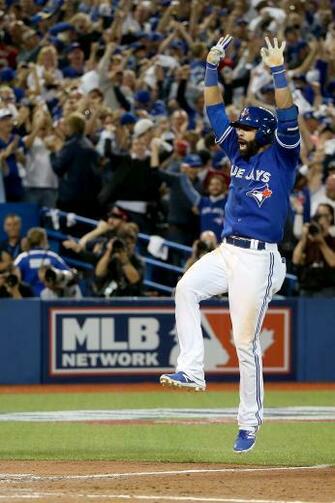 Alds Game Jose Bautista Hits Home Run Flips Bat Mlb