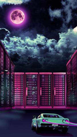 City Buildings Night Clouds Retro Art Car Wallpaper