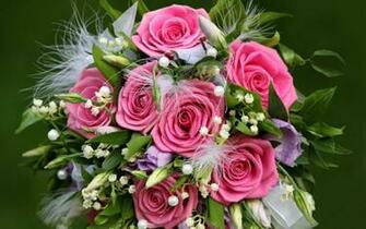 Roses Lilys Of The Valley Flowers Feathers Flower Composition