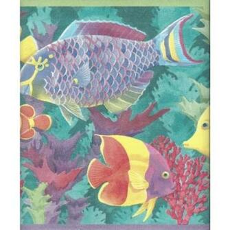 Oceans Of Fish In Teal Blue Water With Coral Wallpaper Border Pc197b