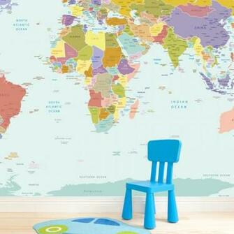 World Map Wallpaper Mural For Kids Room