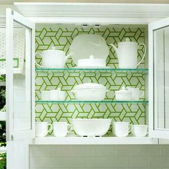 Using Fun Wallpaper In The Back Of Glass Front Cabinets Is A Low Cost