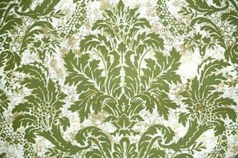 S Green Flocked Damask Vintage Wallpaper