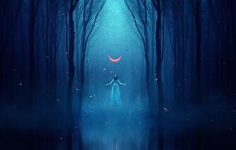 Wallpaper Girl Fog Night Trees Forest Dark Fiction A Month