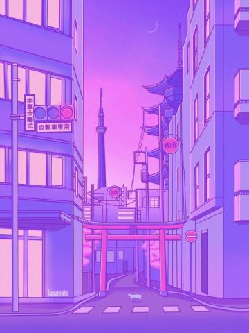 Asakusa Lights Pastel Japan By Surudenise Purple Aesthetic